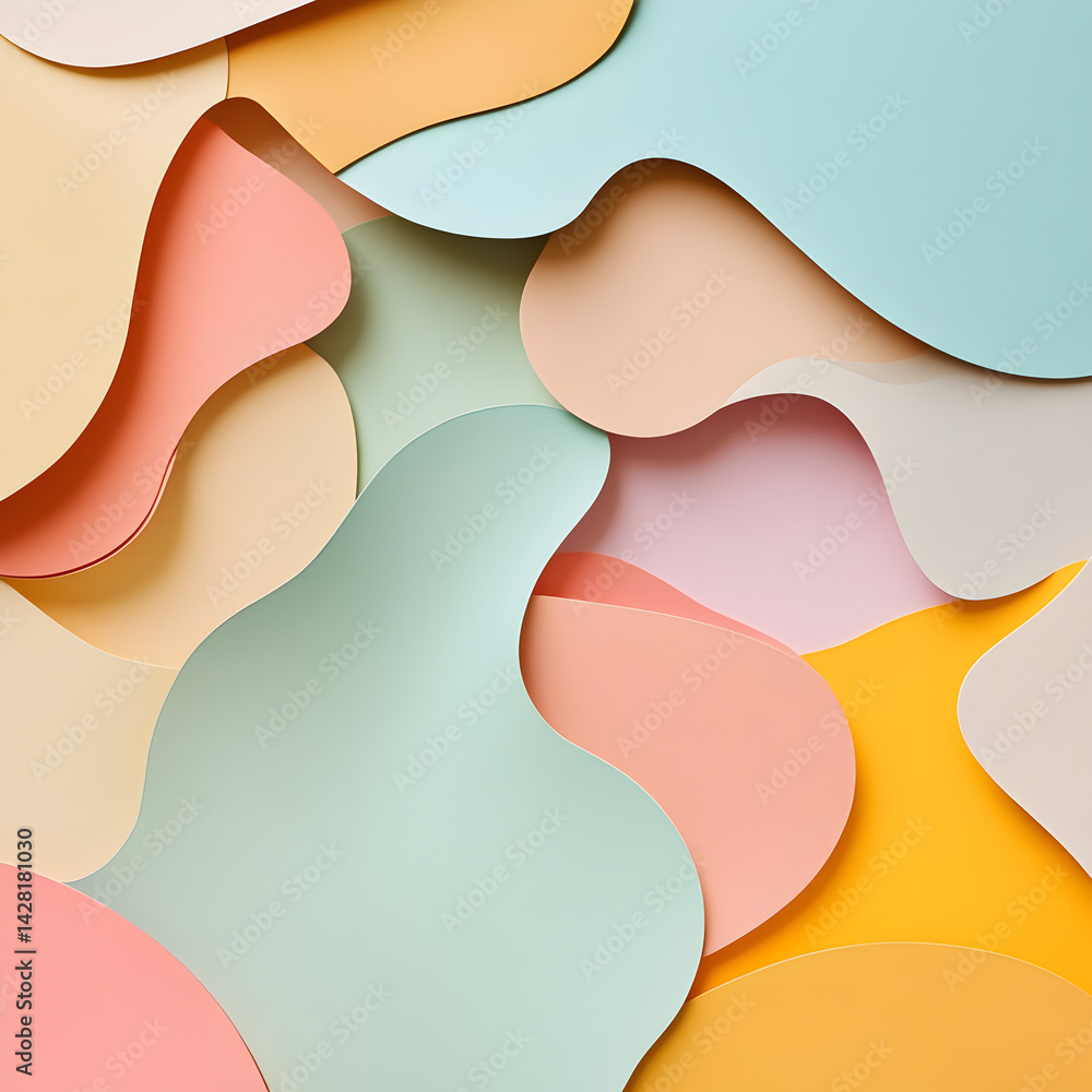 Poster abstract pastel paper composition: a visually captivating composition of pastel-colored paper cutout