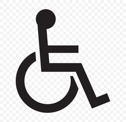 Black and white accessible wheelchair icon. Handicapped access sign or symbol flat icon on Transparent Background. EPS 10.