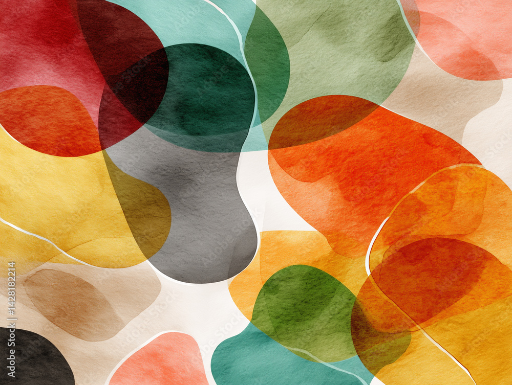 Poster colorful abstract shapes create vibrant and dynamic composition, blending warm and cool tones. this 