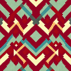 Elegant geometric zigzag jacquard in vibrant maroon tones, seamless pattern.