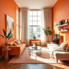 modern luxury apartment interior orange color
