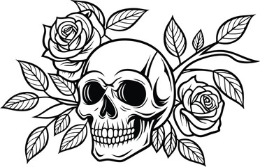 Skull & Roses Illustration Dark & Elegant Tattoo Art