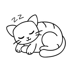 sleeping kitten icon, sleeping kitten line art - simple line art of sleeping kitten, perfect for sleeping kitten logos and icons