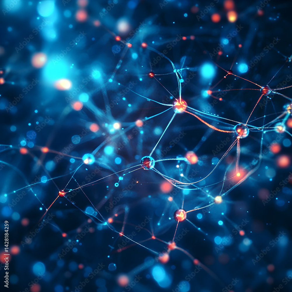 Poster neural network connection: abstract representation of a neural network, showcasing interconnected no