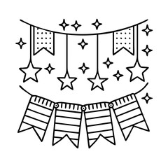 stars and stripes bunting icon, stars and stripes bunting line art - simple line art of stars and stripes bunting, perfect for stars and stripes bunting logos and icons