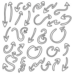 Doodle arrows drawn in black on white background showing curved, looped, and directional sketch styles
