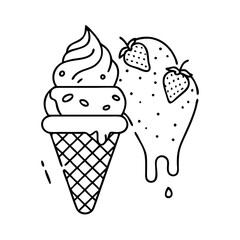 strawberry ice cream icon, strawberry ice cream line art - simple line art of strawberry ice cream, perfect for strawberry ice cream logos and icons
