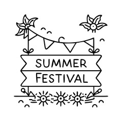 summer festival banner icon, summer festival banner line art - simple line art of summer festival banner, perfect for summer festival banner logos and icons
