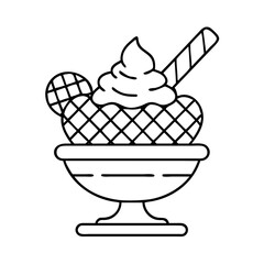 sundae with waffle sticks icon, sundae with waffle sticks line art - simple line art of sundae with waffle sticks, perfect for sundae with waffle sticks logos and icons