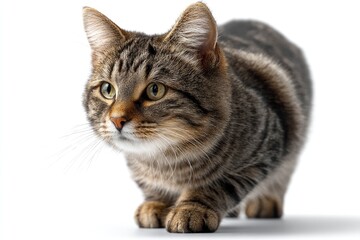 Obraz premium Tabby Cat Crouching on White Background