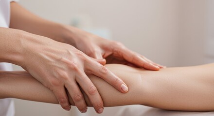 Fototapeta premium Close Up Hands Giving Arm Massage, Soft Touch, Spa Therapy