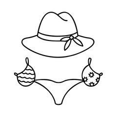 sun hat and bikini icon, sun hat and bikini line art - simple line art of sun hat and bikini, perfect for sun hat and bikini logos and icons