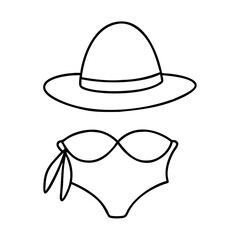 sun hat and bikini icon, sun hat and bikini line art - simple line art of sun hat and bikini, perfect for sun hat and bikini logos and icons