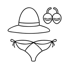 sun hat and bikini icon, sun hat and bikini line art - simple line art of sun hat and bikini, perfect for sun hat and bikini logos and icons