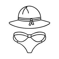 sun hat and bikini icon, sun hat and bikini line art - simple line art of sun hat and bikini, perfect for sun hat and bikini logos and icons