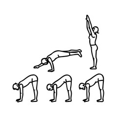 sun salutation sequence icon, sun salutation sequence line art - simple line art of sun salutation sequence, perfect for sun salutation sequence logos and icons