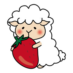 大きな苺を持っている羊