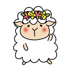 頭に花冠をつけた羊