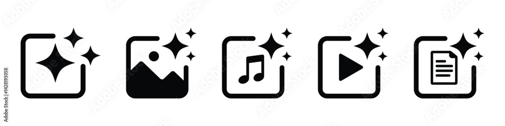 Poster ai icon set. buttons for generate media files image, video, audio and text with artificial intellige