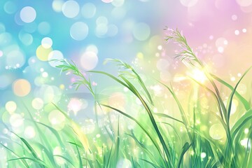 Fototapeta premium Delicate grass, sunlit bokeh