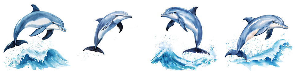 Fototapeta premium Leaping dolphins in the ocean waves