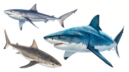 Obraz premium Great White Shark on White Background 