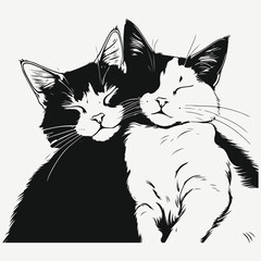 Obraz premium two cats black and white are sleeping sketch illustration