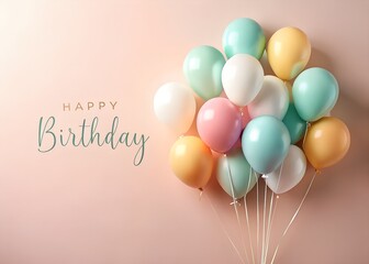 Minimalist birthday card with modern balloons arranged on pastel background