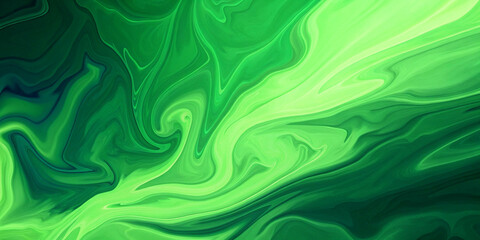 Fototapeta premium Abstract flowing green liquid paint with swirling shades and organic curves