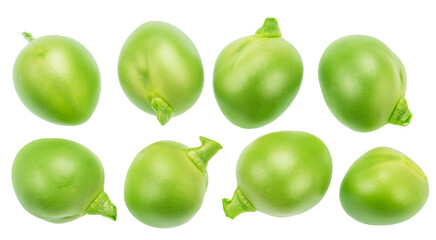 Set of ripe pea seeds isolated on white background. File contains clipping paths.