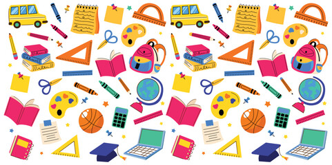 Set of hand drawn back to school element pattern background