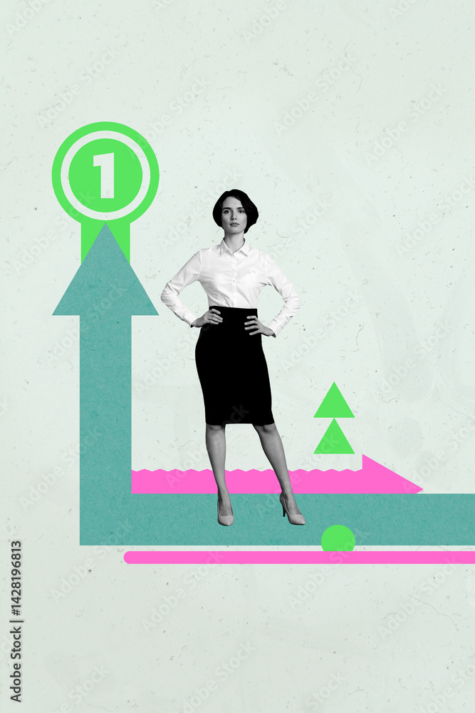 Aufkleber image surreal collage of person worker direct way arrows increase first place on pastel background