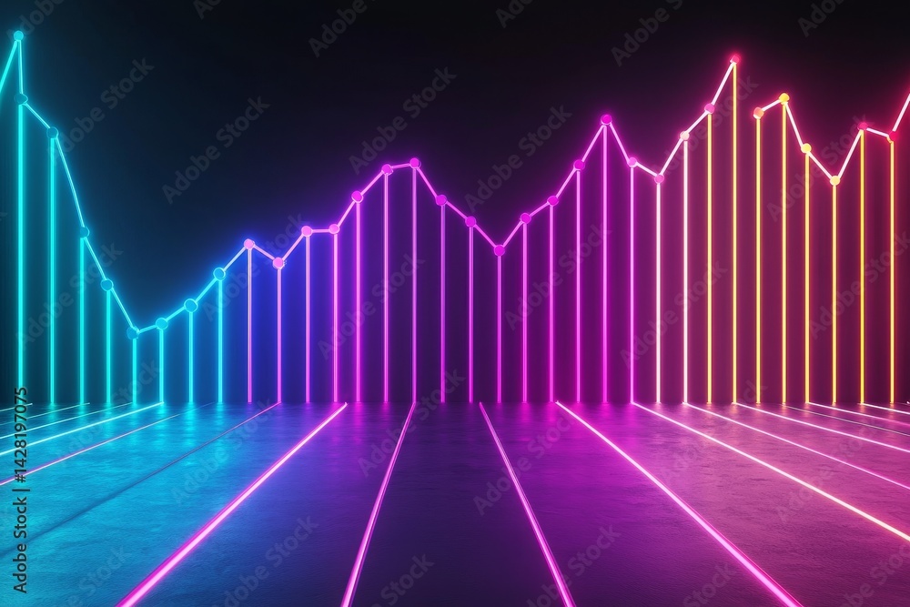 Poster neon graph representing data trends and analytics in a modern style.
