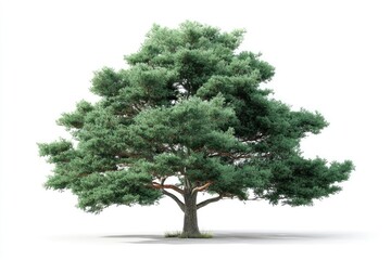 Pine Tree with Green Needles on White Background