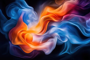 Obraz premium Abstract colorful smoke swirls on black background.