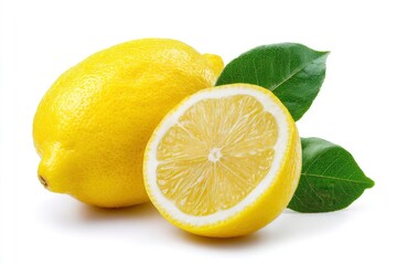Fresh Yellow Lemon Fruit with Green Leaves