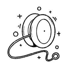 Playful hand-drawn yo-yo with dynamic line art and motion accents on a white background