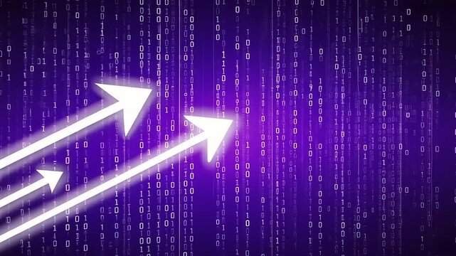 Abstract digital background with arrows and binary code, symbolizing technology and progress