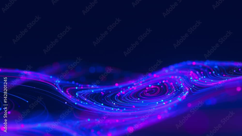 Poster big data swirl patterns in futuristic cyberspace. whirl flow of data in quantum digital network. neo