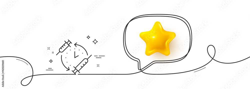 Poster vaccination schedule line icon. continuous line with 3d star. vaccine syringe sign. second injection