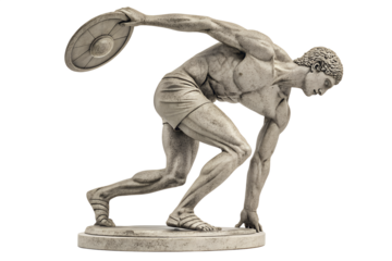 Myron Discobolus sculpture. The discobolus thrower statue in the side view. A part of the ancient Olymp games. isolated on transparency background.