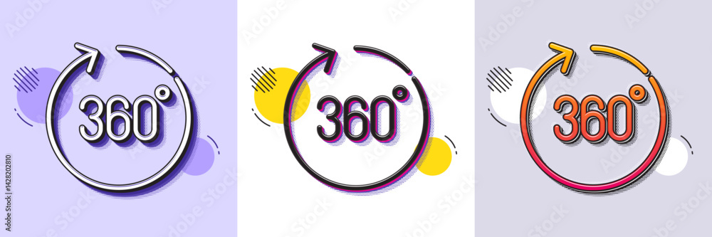 Aufkleber 360 degrees line icon. halftone dotted pattern. gradient icon with grain shadow. panoramic view sign