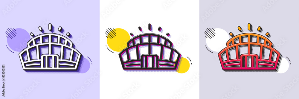 Poster arena stadium line icon. halftone dotted pattern. gradient icon with grain shadow. competition build