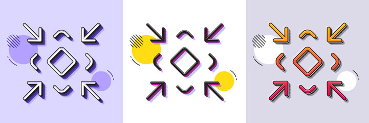 Fototapeta premium Minimize arrow line icon. Halftone dotted pattern. Gradient icon with grain shadow. Small screen symbol. Minimise Navigation sign. Line minimize icon. Various designs. Vector