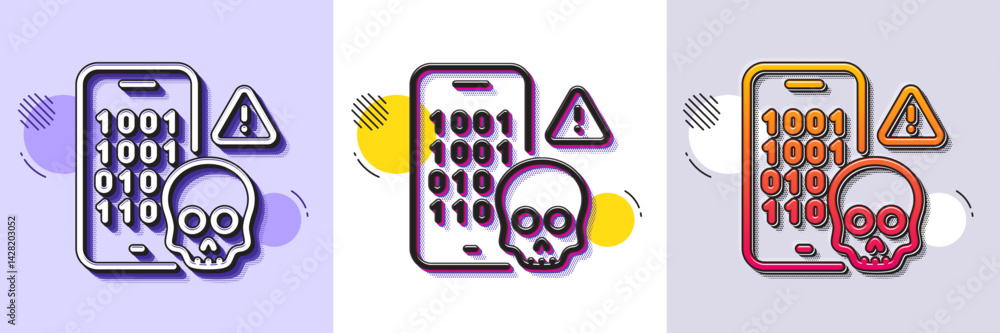 Poster cyber attack line icon. halftone dotted pattern. gradient icon with grain shadow. ransomware threat 