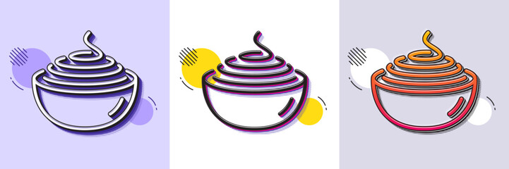 Pasta line icon. Halftone dotted pattern. Gradient icon with grain shadow. Spaghetti plate sign. Noodle bowl symbol. Line pasta icon. Various designs. Vector