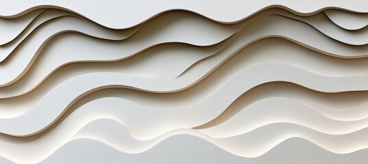 Fototapeta premium Abstract Paper Carved Background with Soft Cream and Muted Beige, Layered and Wavy Design.