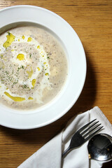 a bowl of creamy mushroom soup