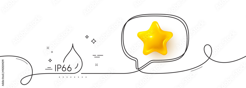 Poster waterproof line icon. continuous line with 3d star. water resistant ip66 sign. drop protection symbo