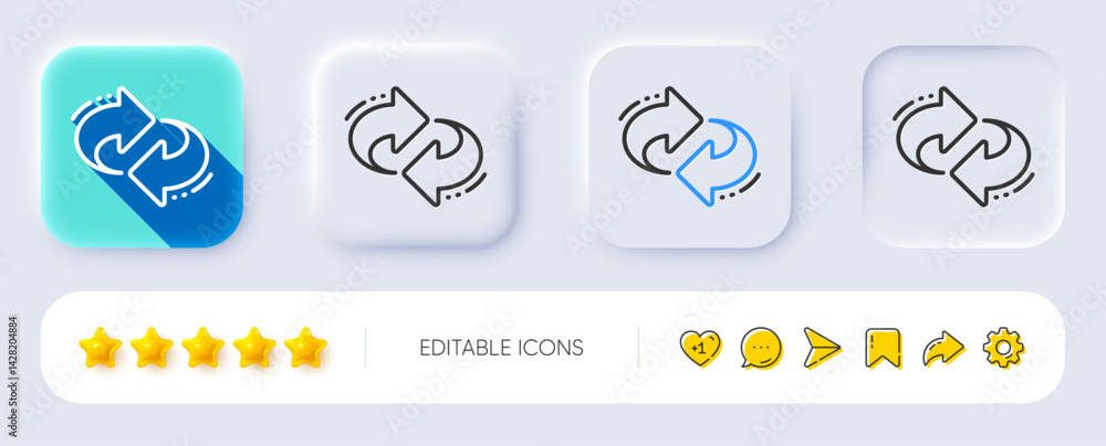 Poster refresh, change arrow line icon. neumorphic, flat shadow, 3d buttons. rotation arrowhead symbol. nav